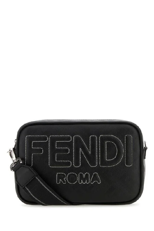 Fendi Men Black Fabric And Leather Shadow Crossbody Bag