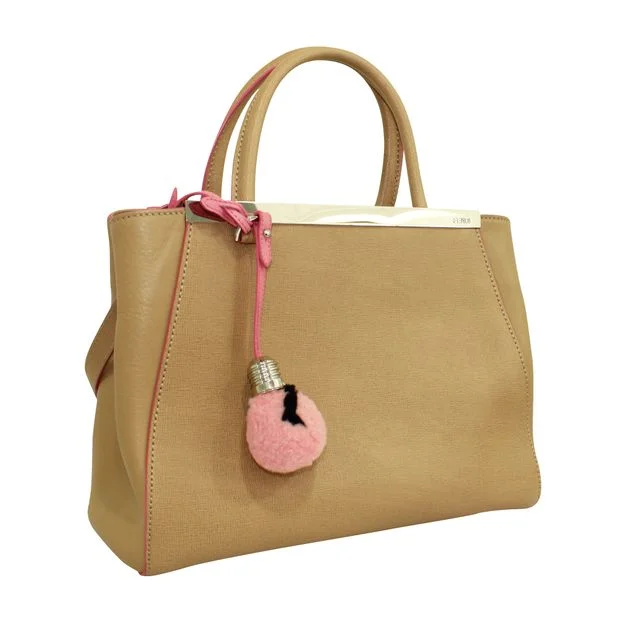 FENDI Brown Petit 2 Jours Handbag With Pink Charm