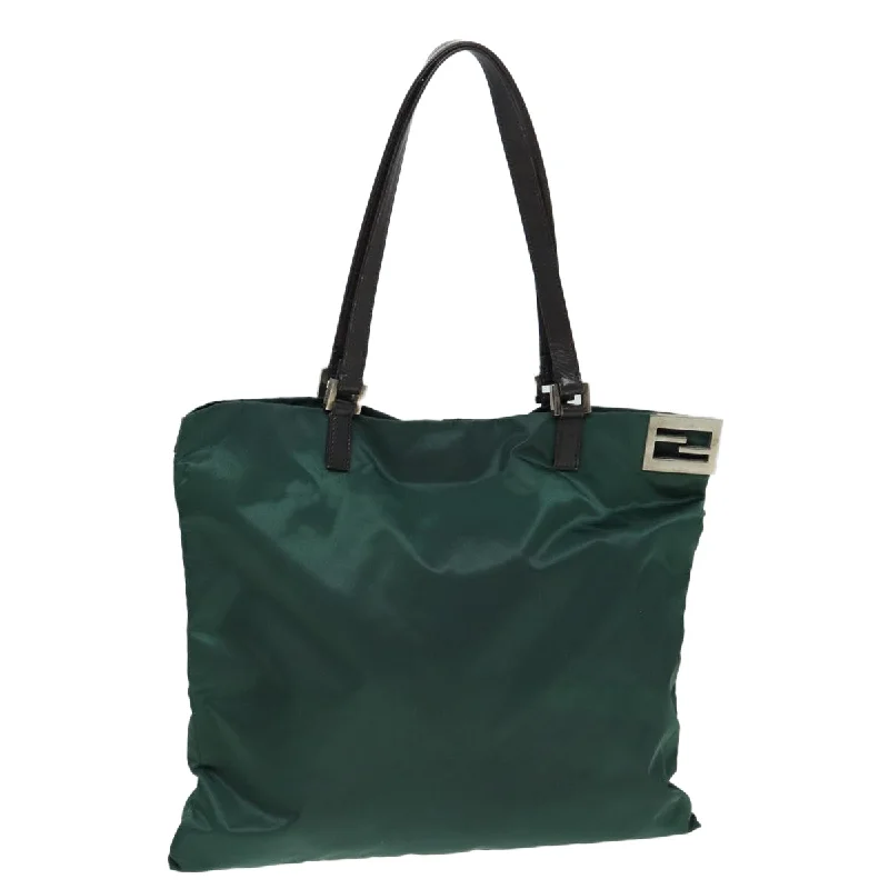 FENDI Tote Bag Nylon Leather Green Brown  84445