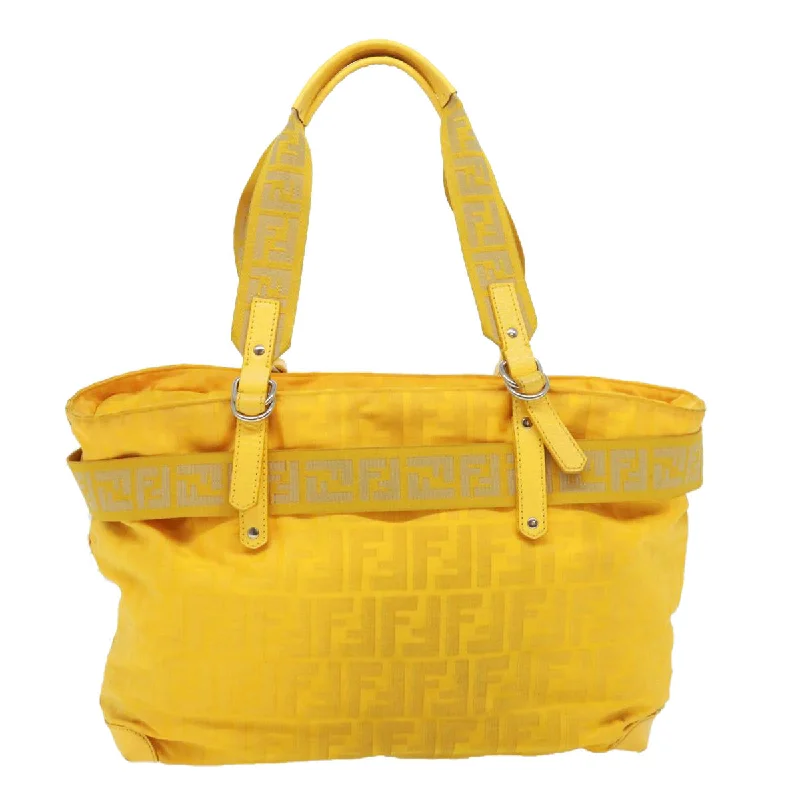 FENDI Zucca Canvas Tote Bag Nylon Yellow Auth bs2911