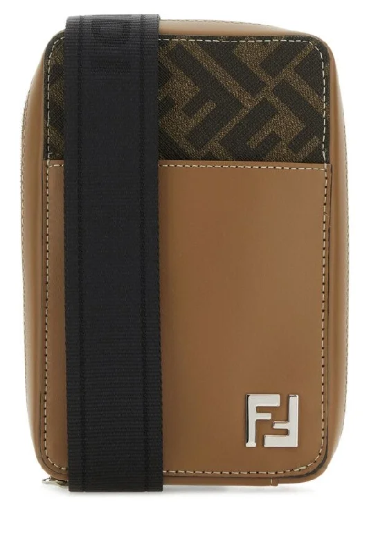 Fendi Men Prined Fabric And Leather Crossbody Bag