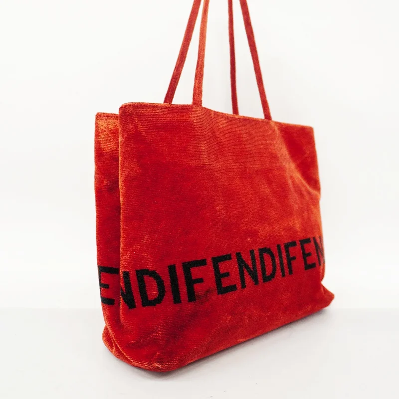 FENDI Logo Velor Women's Tote Bag Red Color