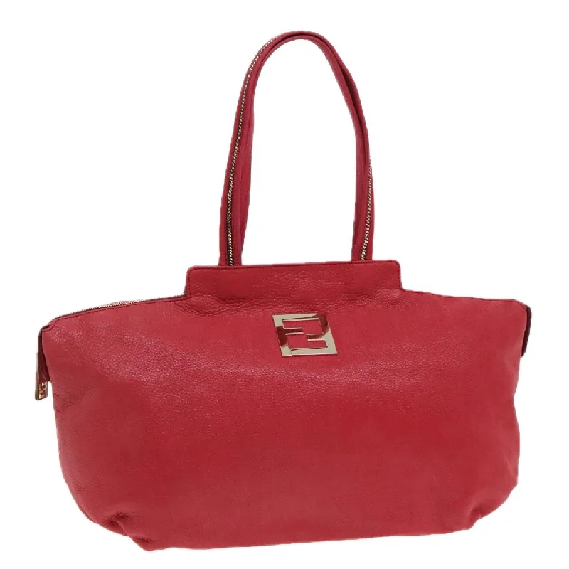 FENDI Tote Bag Leather Gold Red  85774