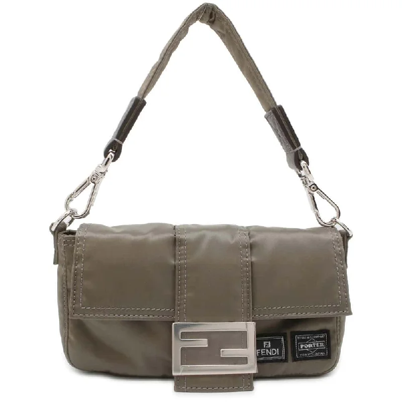 FENDI Porter 25th Anniversary Collaboration Bucket Phone Case 3way Crossbody Bag Khaki 7AS138 Nylon Leather Size Mini