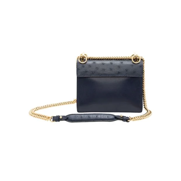 FENDI Crossbody Kan I Ostrich Leather Shoulder Bag