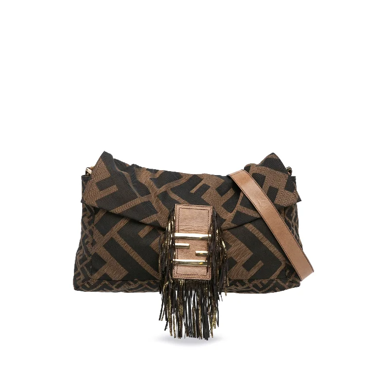 Brown Fendi Zucca Canvas Fringe Crossbody