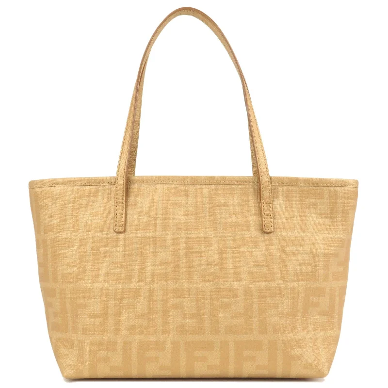 FENDI Zucca Print Logo PVC Tote Bag Hand Bag Gold 8BH223