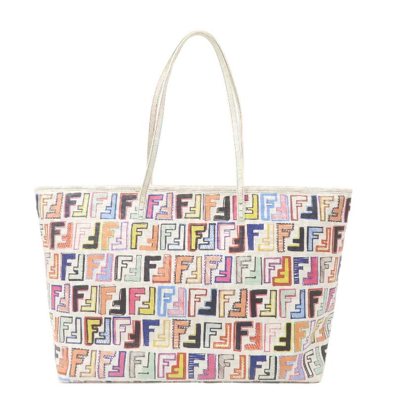 FENDI Zucca Logo Print PVC Tote Bag Multi Color White 8BH185