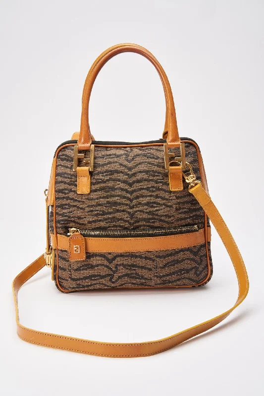 Vintage Fendi Animal Print Canvas Crossbody Bag