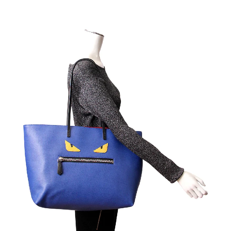 FENDI Leather Medium Monster Roll Tote Blue