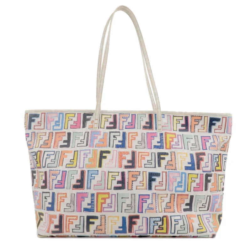 FENDI Zucca Logo Print PVC Tote Bag Multi Color White 8BH185