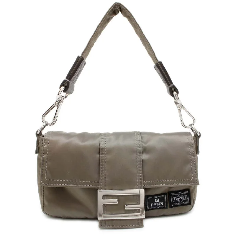 FENDI Porter 25th Anniversary Collaboration Bucket Phone Case 3way Crossbody Bag Khaki 7AS138 Nylon Leather Size Mini