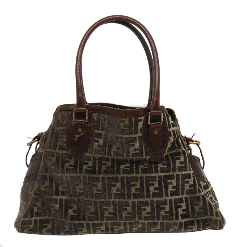 FENDI Zucca Canvas Tote Bag Velor Brown Black Auth ar6954