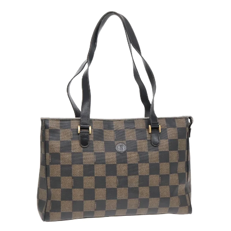 FENDI Pecan Canvas Tote Bag Brown Black gold  93517