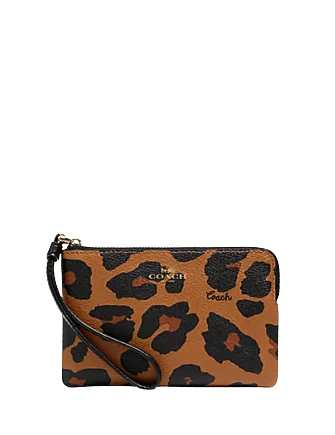 Coach Corner Zip Wristlet With Leopard Print