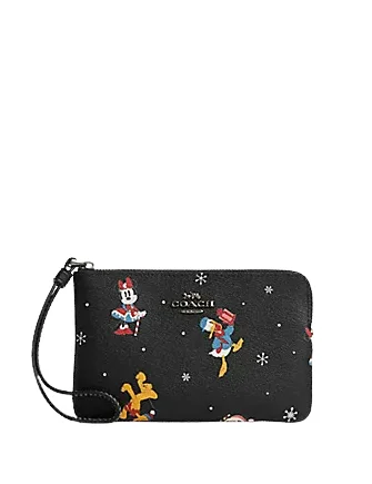 Coach Disney X Coach Corner Zip Wristlet With Holiday Print