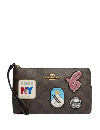 Coach Large Corner Zip Wristlet In Signature Canvas With Ski Patches