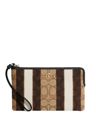 Coach Large Corner Zip Wristlet In Signature Jacquard With Stripes