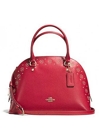 Coach Border Stud Cora Domed Satchel in Crossgrain Leather