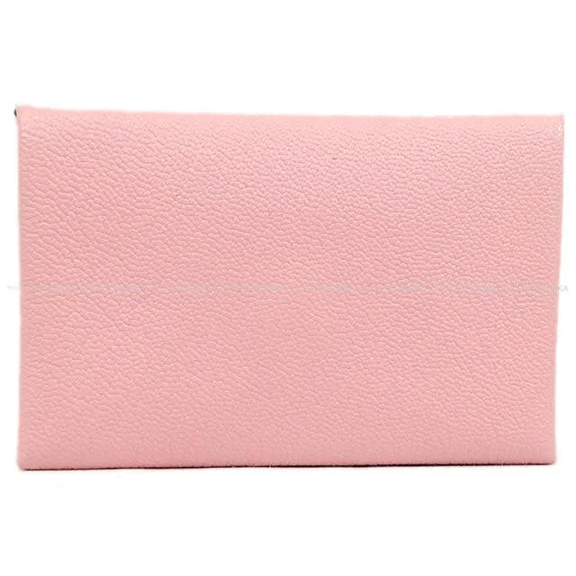 HERMES card holder Calvi Rose Sakura Chevre Myzore[EXCELLENT][Authentic]