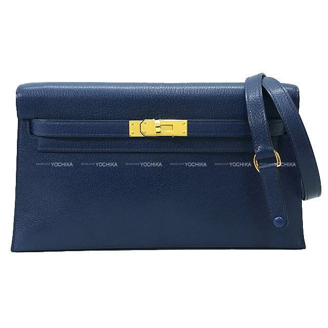 HERMES Clutch bag 2WAY Kelly Elan Bleu Saphir Chevre Chamkila Gold HW Stamp U[BRAND NEW][Authentic]