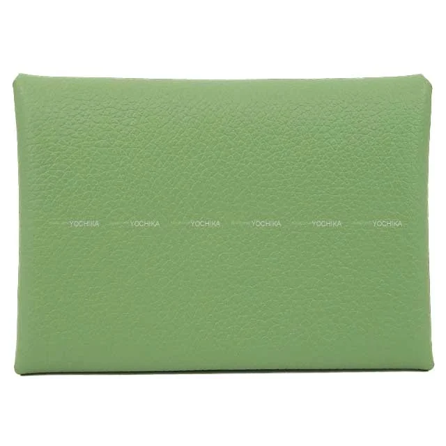 HERMES card holder Calvi Duo Vert criquet Evercolor Silver HW Stamp B[BRAND NEW][Authentic]