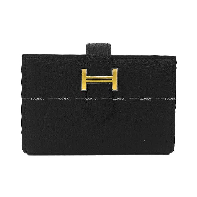 HERMES card holder Bearn Mini Card Case With Coincase Noir (Black) Chevre Myzore Gold HW Stamp B[BRAND NEW][Authentic]