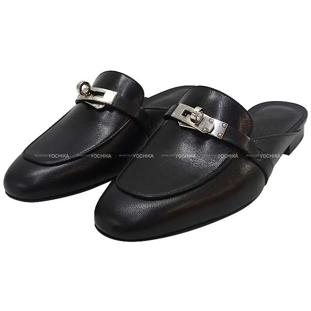 2021 HERMES Mules Oz Kelly buckle #36 Noir (Black) Chevre Myzore 36 Silver HW H212295Z[EXCELLENT][Authentic]