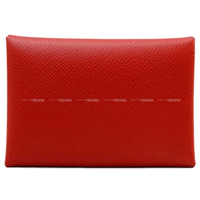 HERMES card holder Calvi Duo Rouge Venitien Veau Epsom Silver HW Stamp W[BRAND NEW][Authentic]