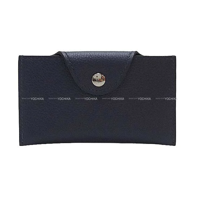 HERMES card holder Porte-Car tes ILIADE Bleu Nuit Evercolor Silver HW Stamp B[BRAND NEW][Authentic]