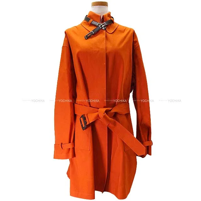 [Pre-loved] HERMES Trench coat by Martin Margiela Ladies Bolduc Ribbon Cotton Macintosh Coat Kelly belt #SM Orange Cotton100% Silver HW[LIKE NEW][Authentic]