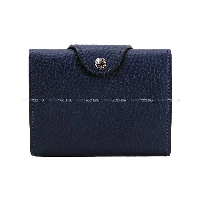 [Pre-loved] HERMES card holder ILIADE Compact Coin Purse Bleu Nuit Vache Gallop de Hermes Silver HW Stamp U[LIKE NEW][Authentic]