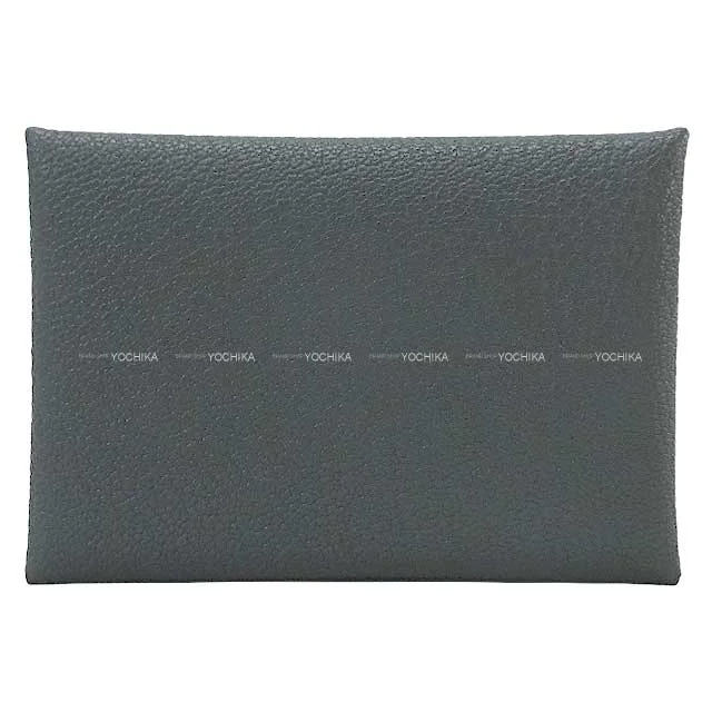 HERMES card holder Calvi Duo Verso Gris Misty/Noir (Black) Chevre Myzore Silver HW Stamp W[BRAND NEW][Authentic]