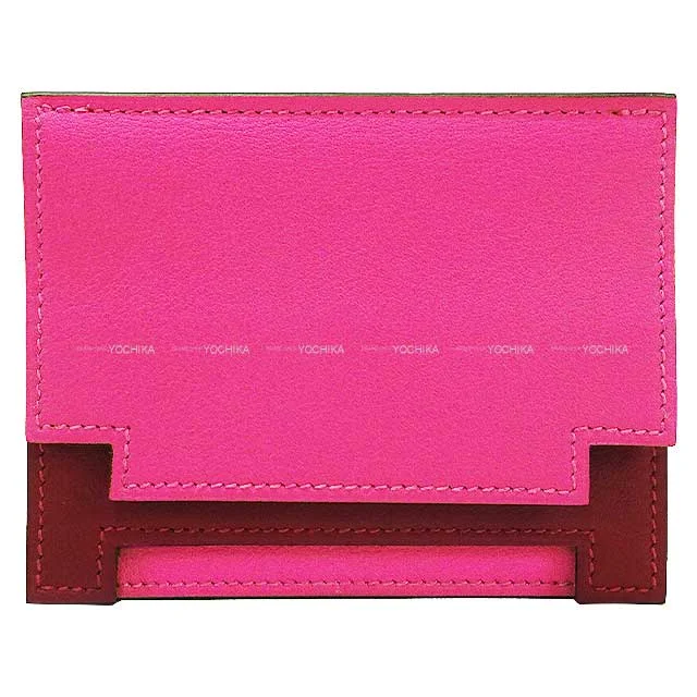 HERMES card holder Multiplis Magnolia/Rouge H Veau Swift Stamp D[EXCELLENT][Authentic]