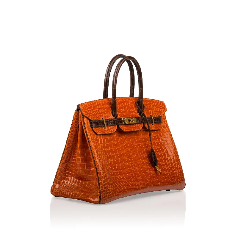 Hermes Birkin 35 - Orange/Brown - Shiny Porous Crocodile