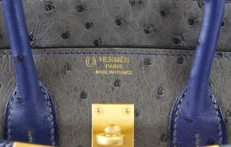 Hermes Birkin 25 Bag HSS Ostrich Gris Agate/Blue Sapphire Brushed Gold