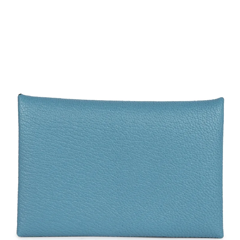 Hermes Calvi Card Holder New Bleu Jean Chevre Mysore Palladium Hardware