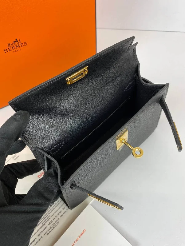 Hermes Kelly 20 Mini Sellier Bag Black Epsom Gold Hardware