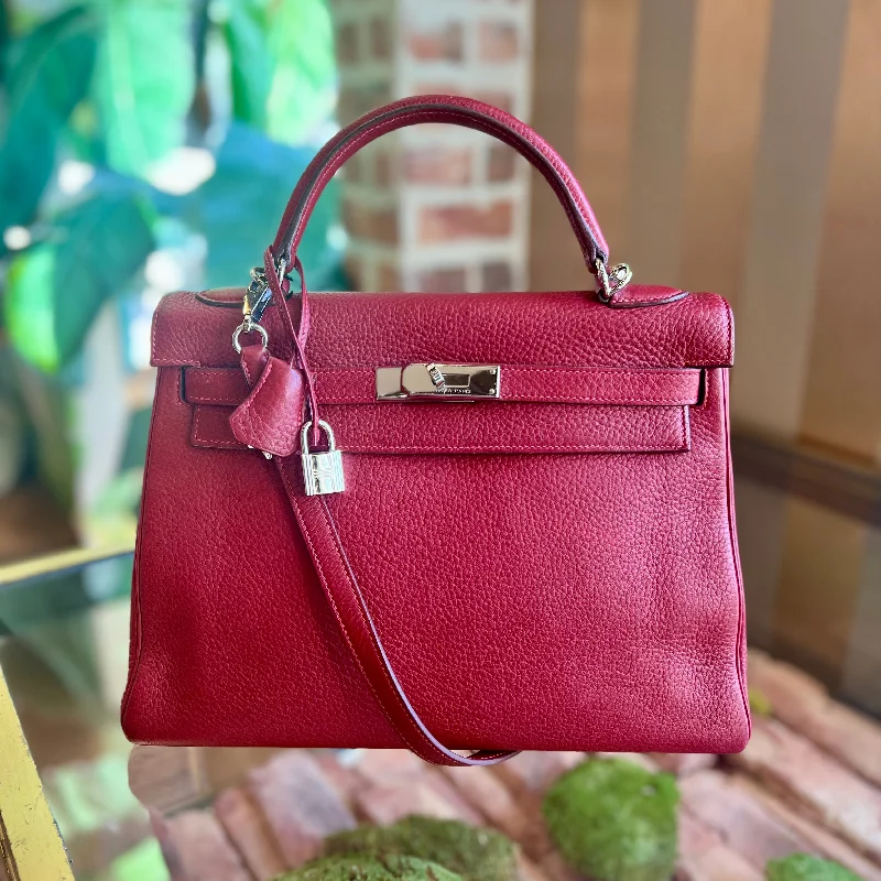 HERMES Rouge Garance Taurillon Clemence Leather Kelly 32