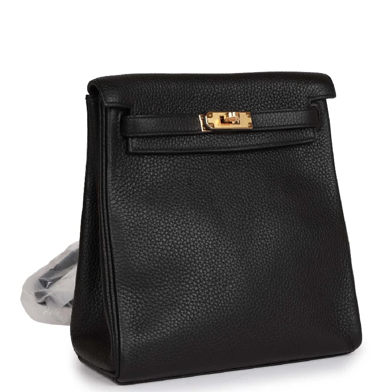 Hermes Kelly Ado Backpack Black Clemence Gold Hardware