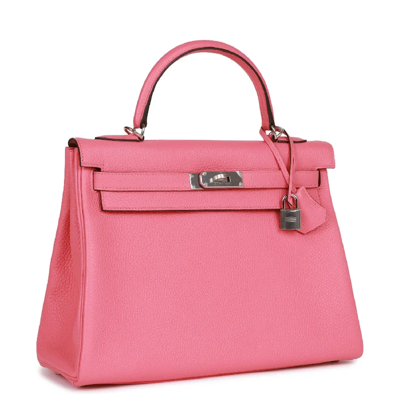 Hermes Kelly Retourne 32 Rose Azalee Clemence Palladium Hardware