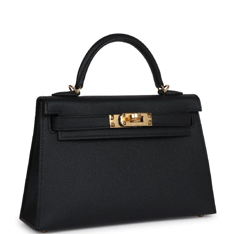 Hermes Kelly Sellier 20 Black Epsom Gold Hardware