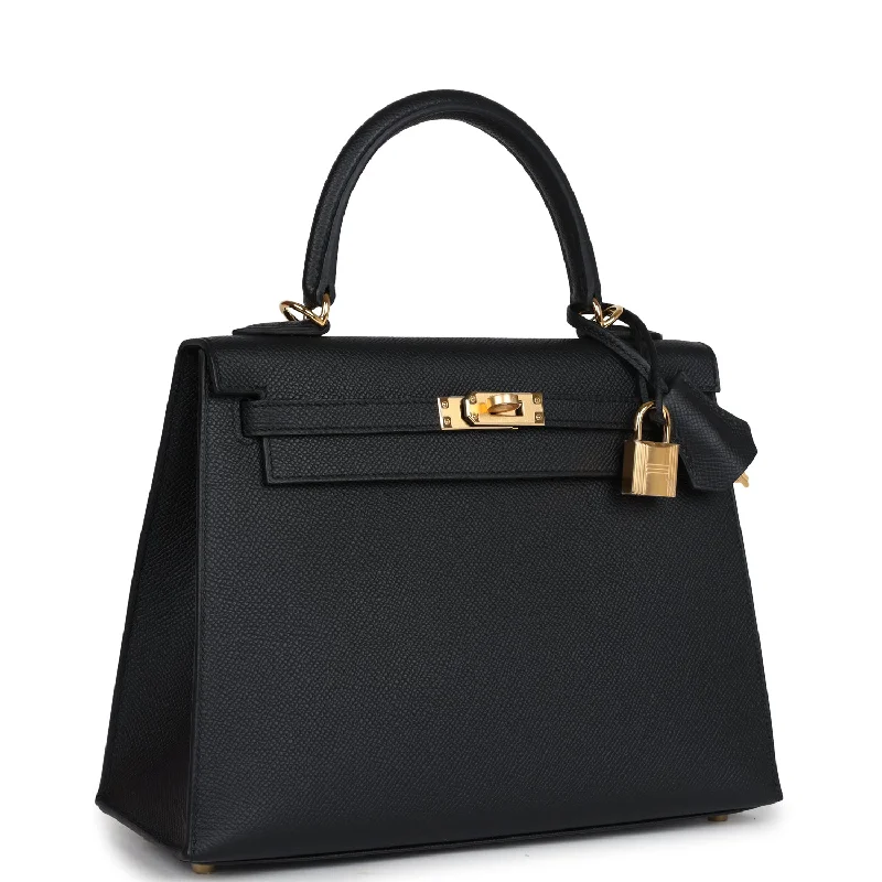 Hermes Kelly Sellier 25 Black Epsom Gold Hardware