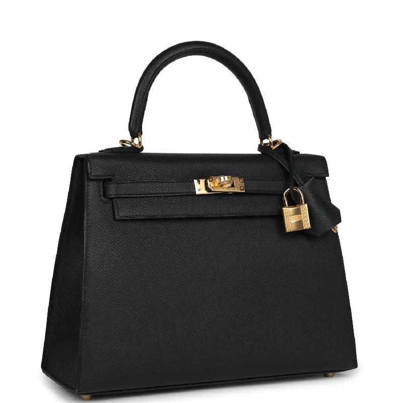 Hermes Kelly Sellier 25 Black Epsom Gold Hardware