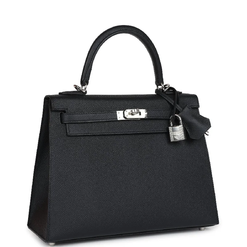 Hermes Kelly Sellier 25 Black Epsom Palladium Hardware