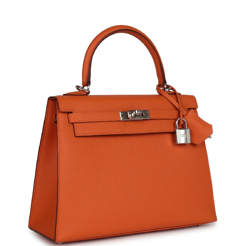 Hermes Kelly Sellier 25 Orange Epsom Palladium Hardware