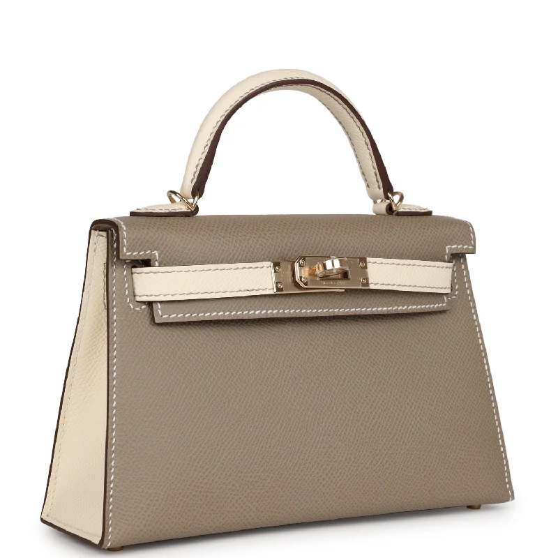 Hermes Special Order (HSS) Kelly 20 Nata and Gris Asphalte Epsom Sellier Gold Hardware