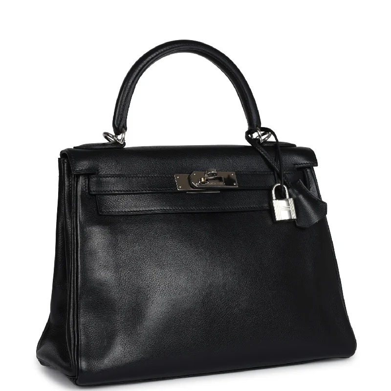 Hermes Kelly Retourne 28 Black Evergrain Palladium Hardware