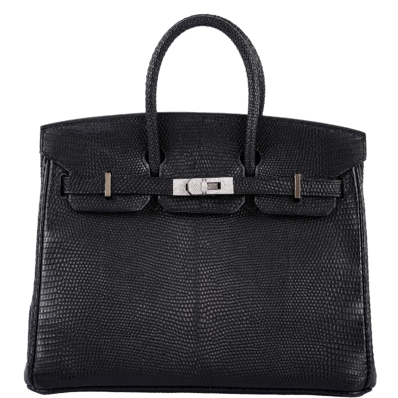 Vintage Hermes Birkin 25 Black Salvator Lizard With Jacob & Co. White Gold & Diamond Hardware - 2009, Square M