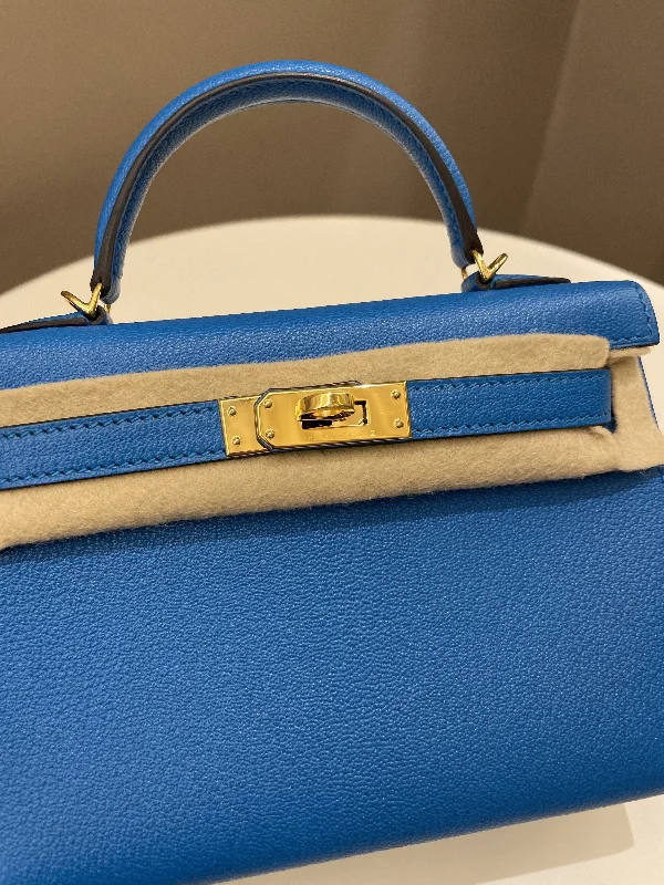 Hermes Mini Kelly 20 Bleu Hydra Chèvre